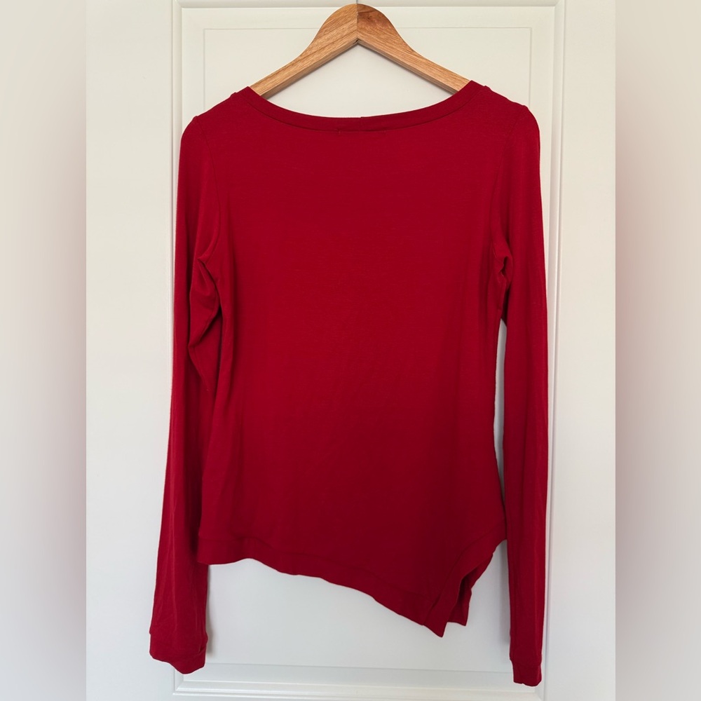 Alembika Red Asymmetrical Hem Long Sleeve Top Scoop Neck Lagenlook Avant Garde 2 - Picture 4 of 7
